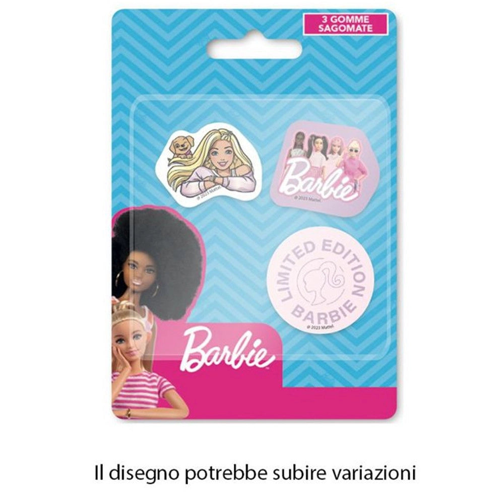 Trade Shop - Kit Gomme Per Cancellare 3pz Sagomate Tema Barbie Cancelleria Per Bambine Scuola 953704 -