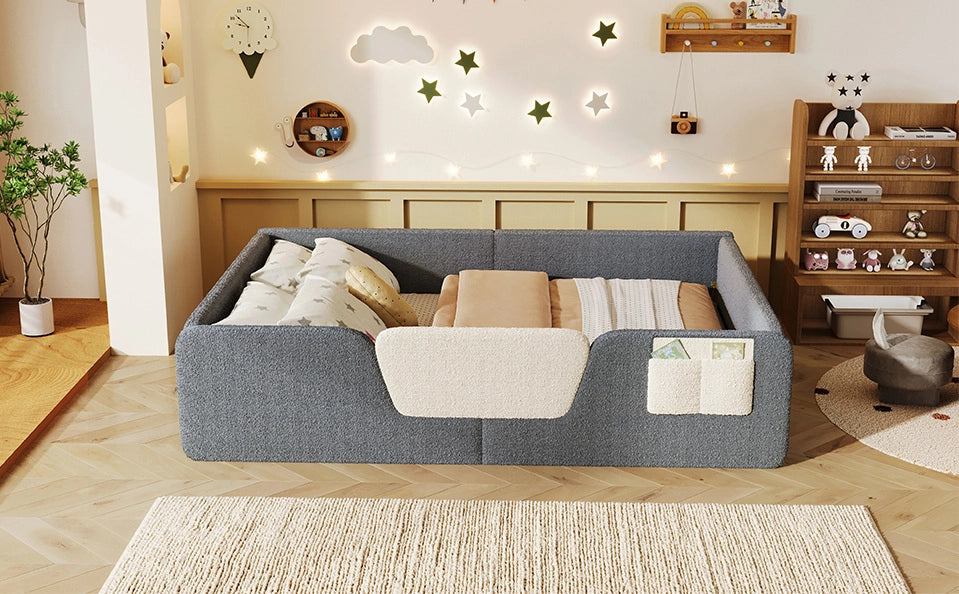 Letto imbottito per bambini 140x190 cm in velluto grigio