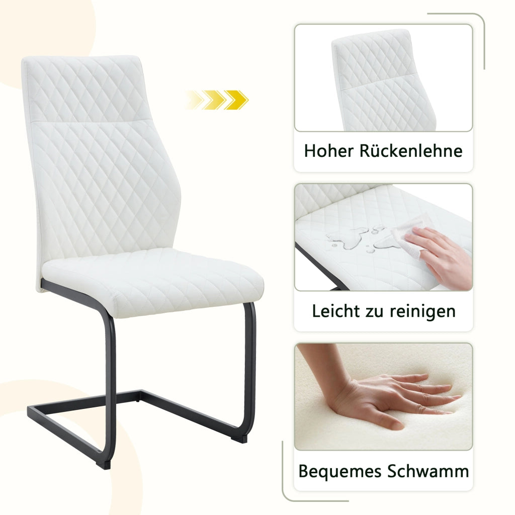 Sedia da pranzo 2 pezzi con schienale alto e cuscino 5 cm, struttura in metallo, Bianco Nero