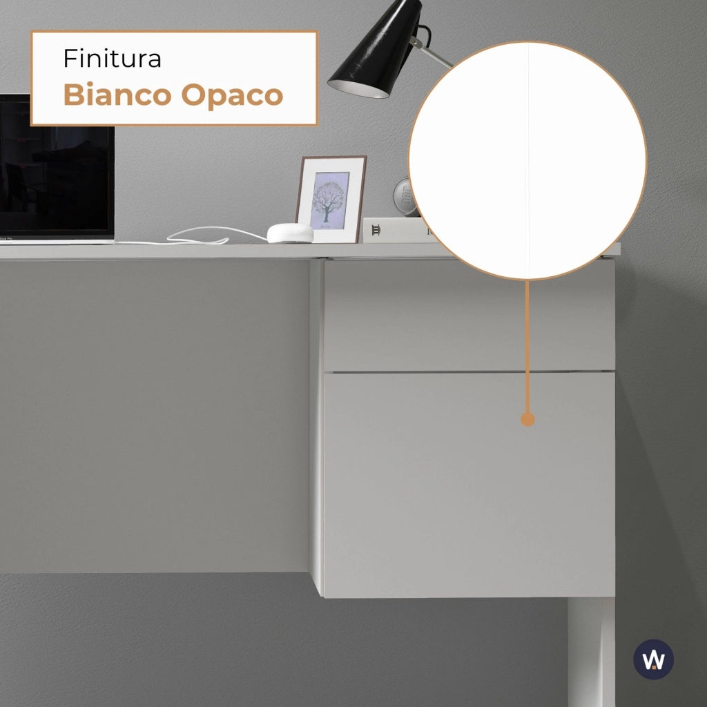 WHOUS Scrivania Easy 1 anta e 1 cassetto bianco opaco 110x50x75 cm