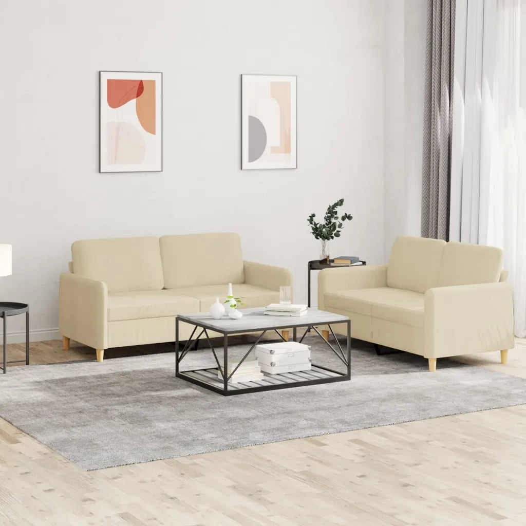 Set di Divani 2 pz con Cuscini Crema in Tessuto 3202088