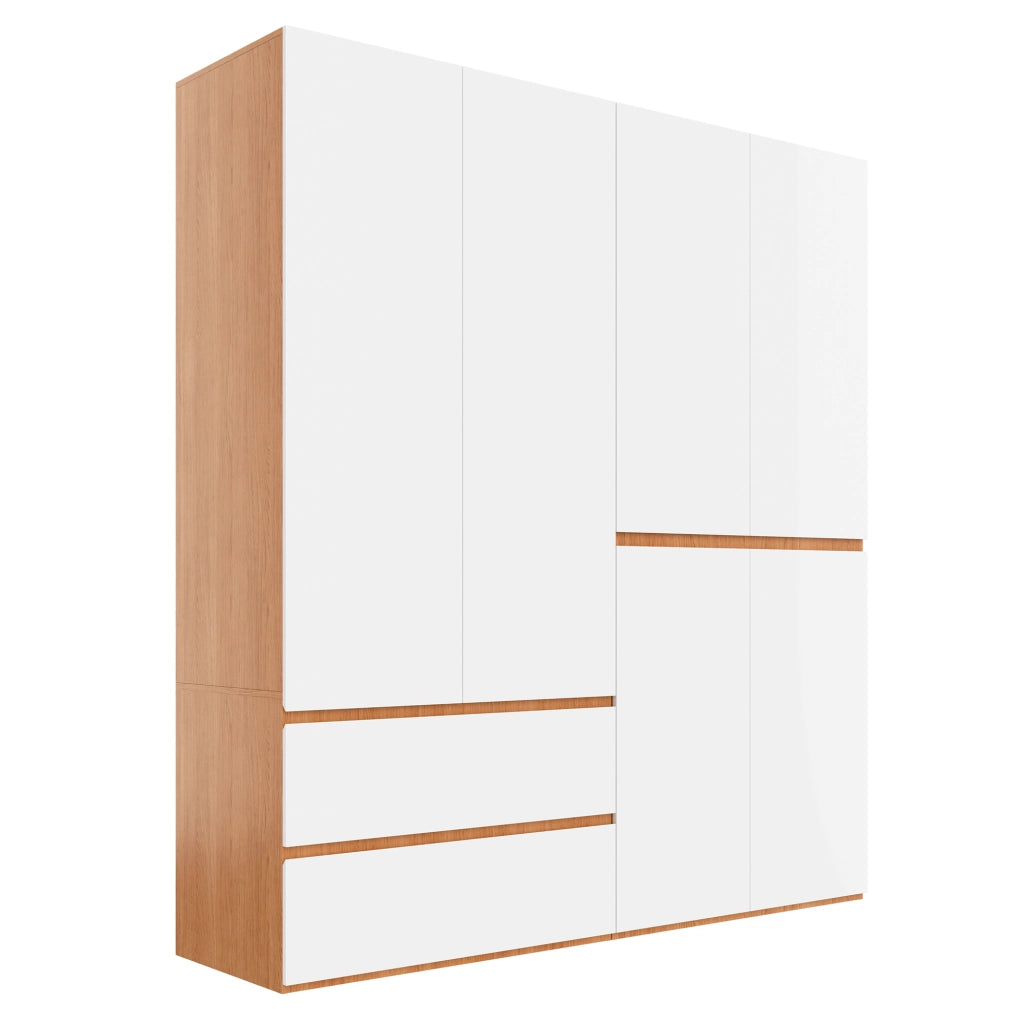 Armadio 6 ante con 2 appendiabiti e 5 cassetti in MDF e pannello truciolare bianco