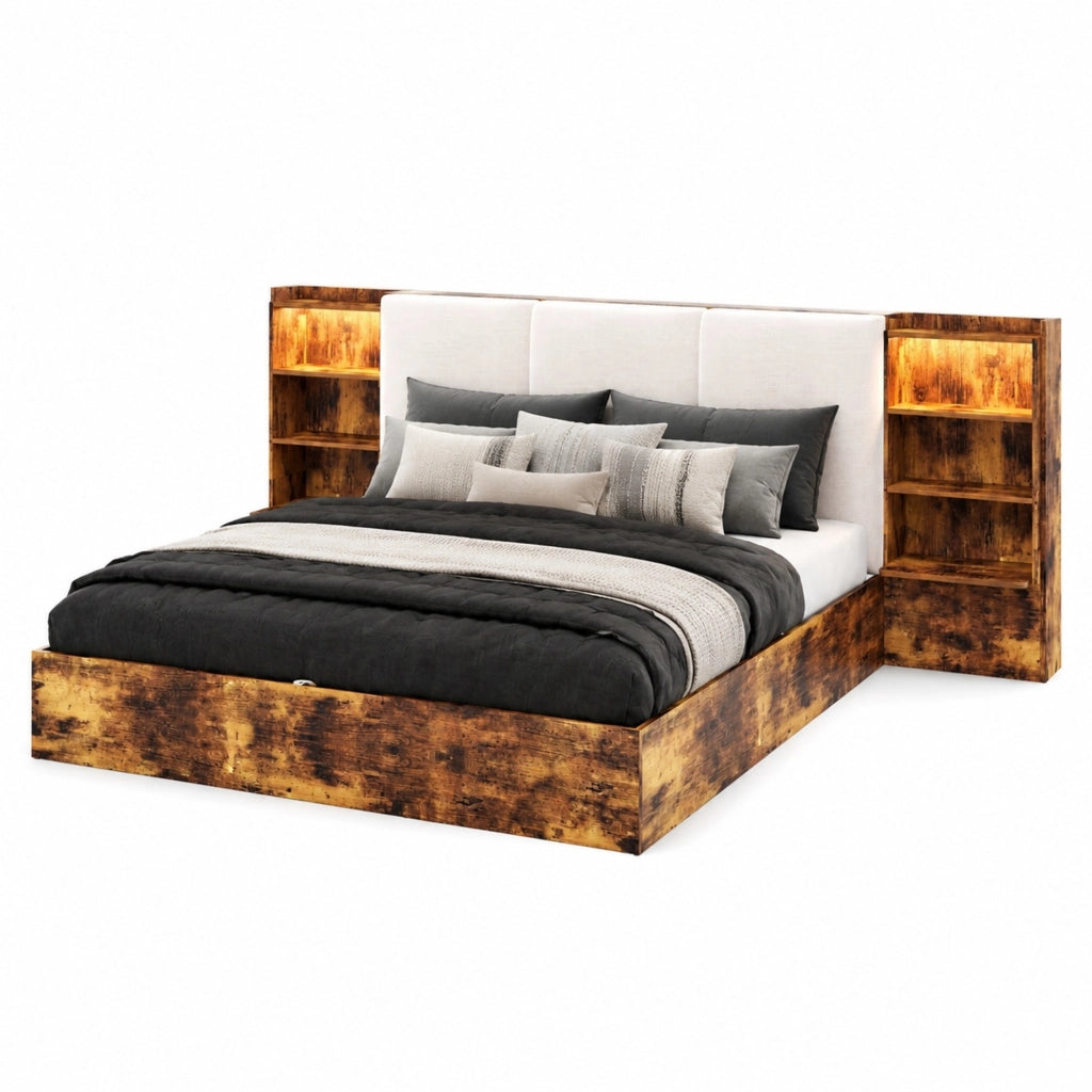 Letto matrimoniale 180x200 cm con vano idraulico; LED e testiera marrone