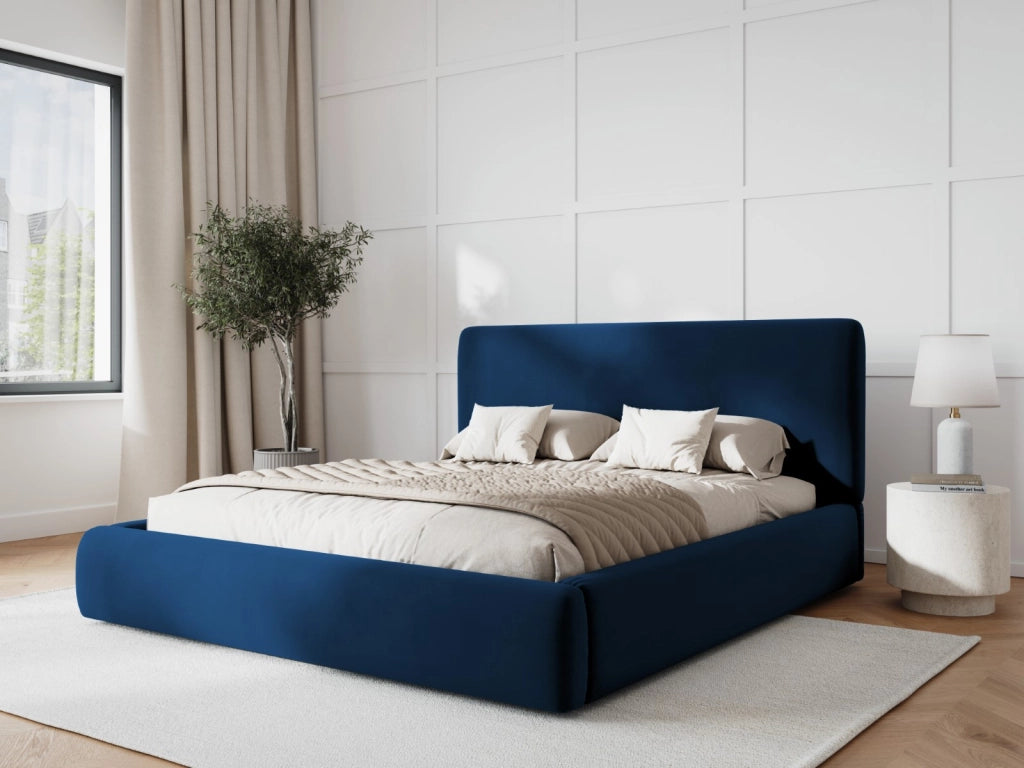 Cosmopolitan Design - Letto a cassettone con testiera "Colonel" 140x200cm in velluto blu reale 