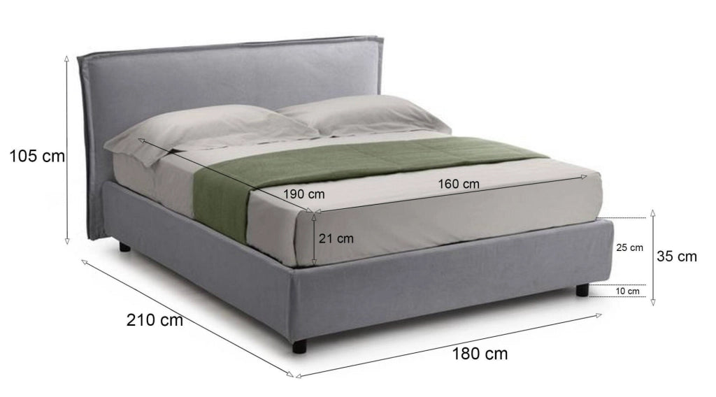 Letto Matrimoniale Bruzolo, Letto Matrimoniale Materasso Incluso Made in Italy, Grigio