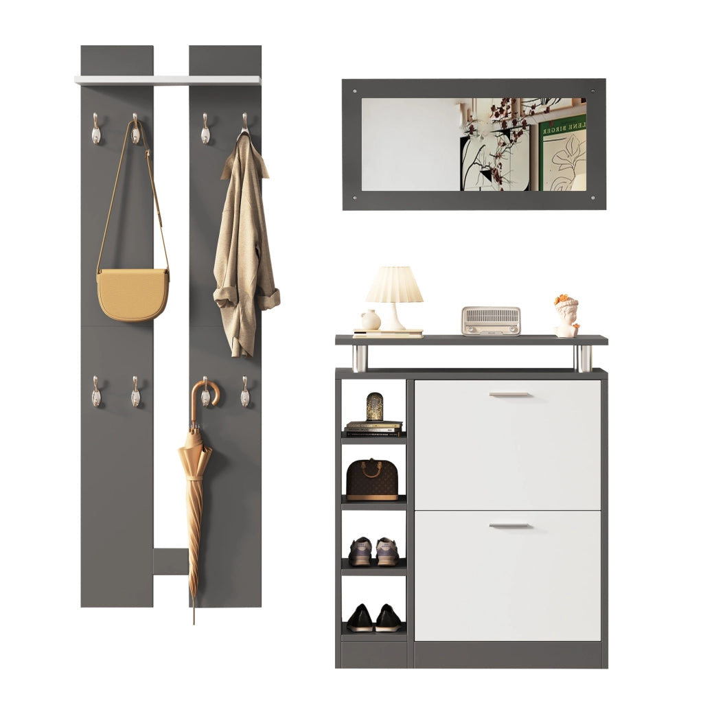 Set Guardaroba Ingresso da Parete 80×25×96;5 cm Grigio Antracite con Specchio; Scarpiera e Pannelli Appendiabiti