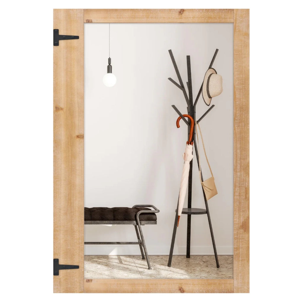 Specchio da parete 97 x 67 cm atmosfera accogliente installazione verticale o orizzontale stile rustico legno di abete naturale 20_0012862