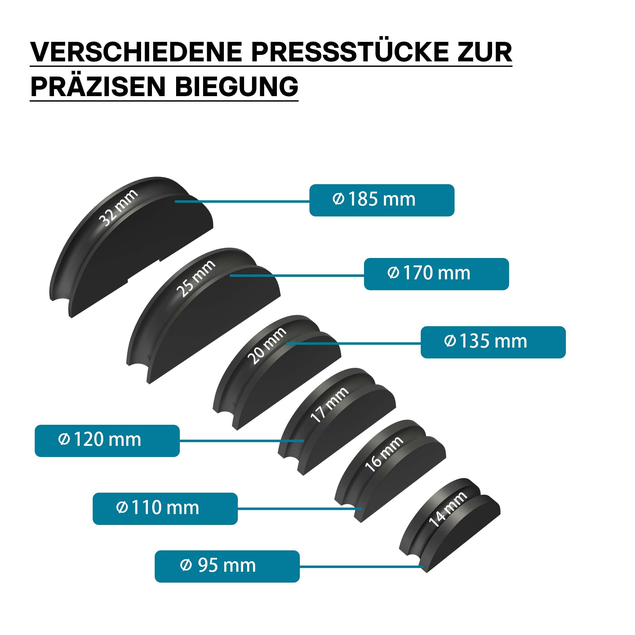 Curvatubi manuale 14-32 mm raggio di curvatura fino a 90° Utensile piegatubi