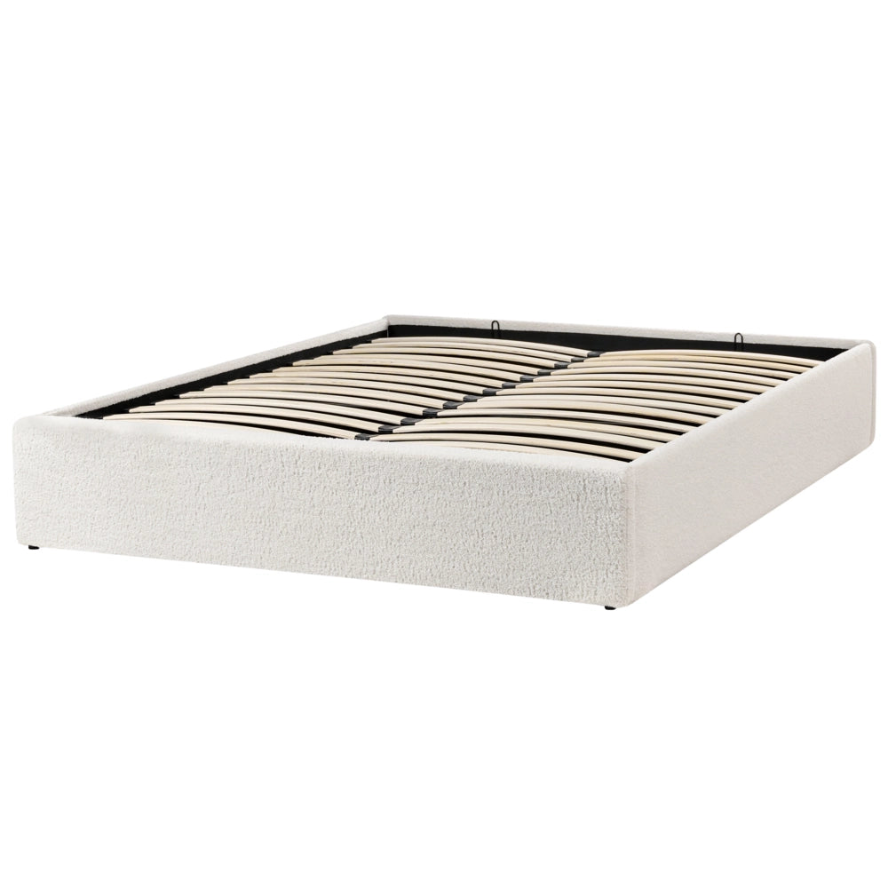 Letto matrimoniale con contenitore in tessuto bouclè bianco sporco 140 x 200 cm portaoggetti stile moderno