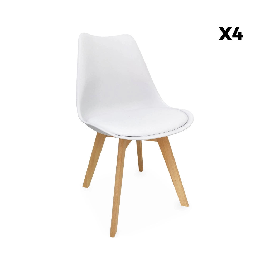 Set 4 sedie scandinave imbottite con gambe in legno , bianco