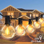 Luce per giardino - Illuminazione esterna - Cordone di luce per esterni - 15m Guinguette luce per esterni - Con 25+2 G40 LED - IP44 impermeabile all'acqua - Catena decorativa - Connettabile - Per decorazione, balcone, parasole, giardino, terrazza