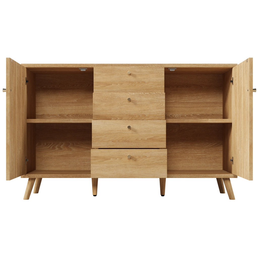 OKWISH Credenza con 2 Ante e 4 Cassetti, Ripiani Regolabili, per Soggiorno Sala da Pranzo Ingresso, 140 x 40 x 86 cm
