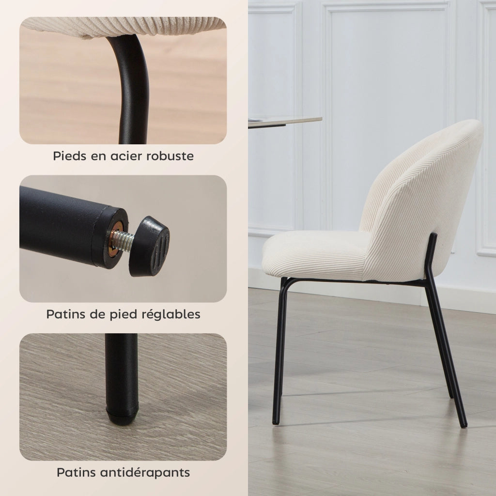Sedia da pranzo in velluto ¨C zephmum ¨C 56x58x78, crema