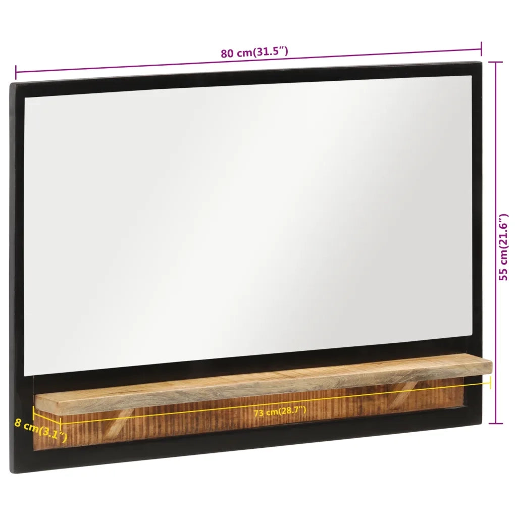 Specchio con Ripiano 80x8x55 cm Vetro e Legno Massello di Mango 358579