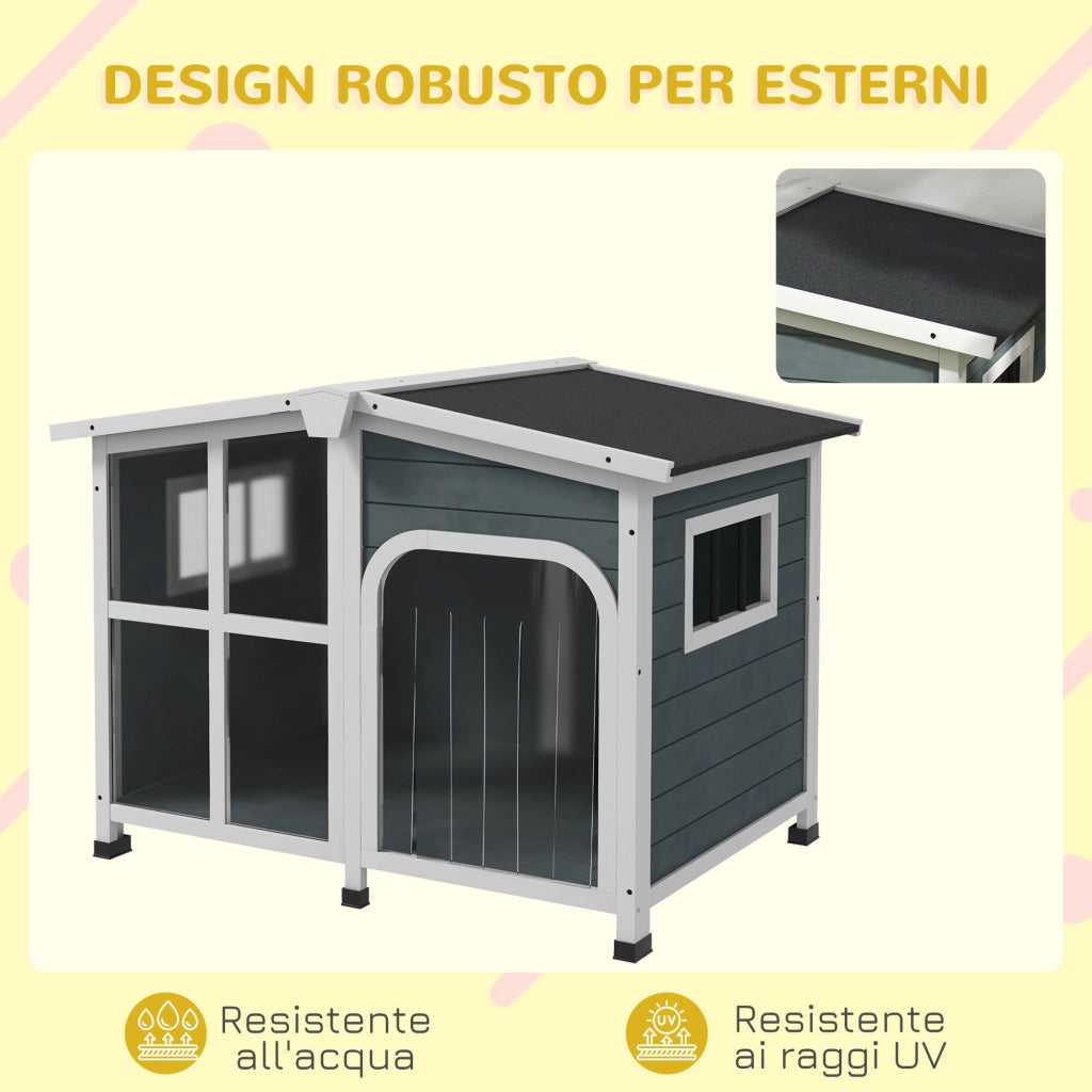 Cuccia per Cani da Esterno in Legno con Tetto Apribile ¨C Minimal ¨C Grigio 101x66.5x70.5 cm