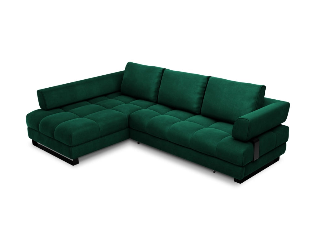 Cosmopolitan Design - Divano convertibile angolare sinistro con box "Clinton" 5 posti in velluto verde bottiglia 