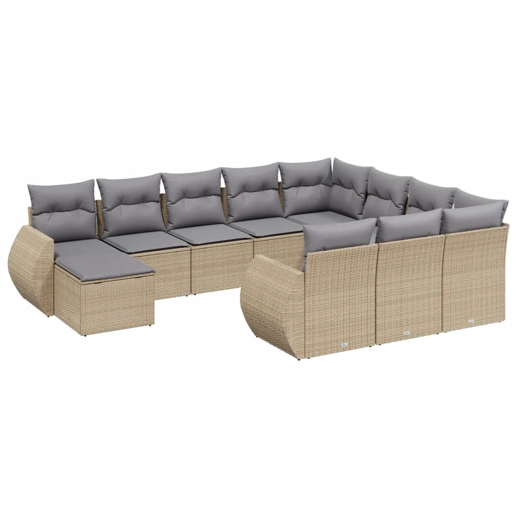 Set Divani da Giardino 11 pz con Cuscini Beige in Polyrattan 3225191