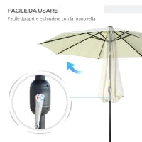 Ombrellone da Giardino Inclinabile a 8 Stecche con Manovella, in Metallo e Poliestere, Ø295x250 cm, Beige