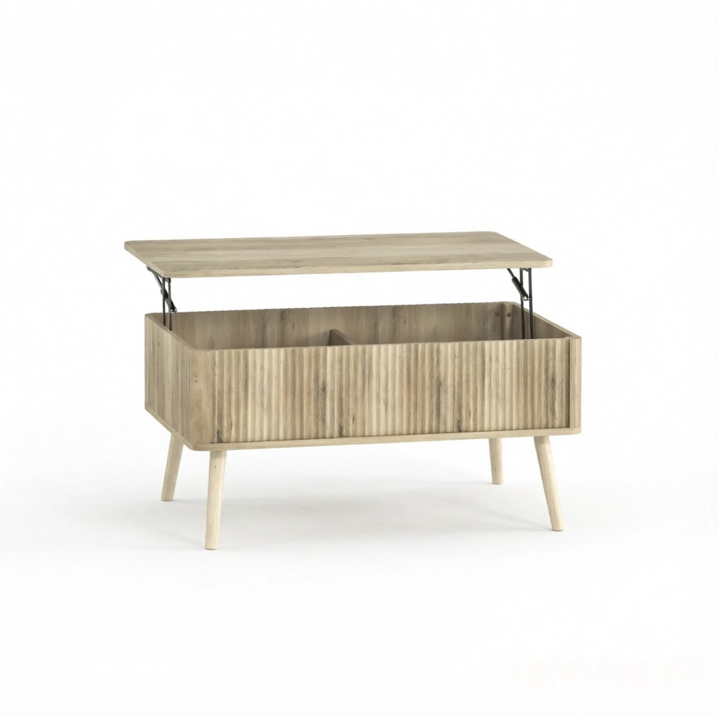 Tavolino da caffè sollevabile 91x56 cm effetto rovere