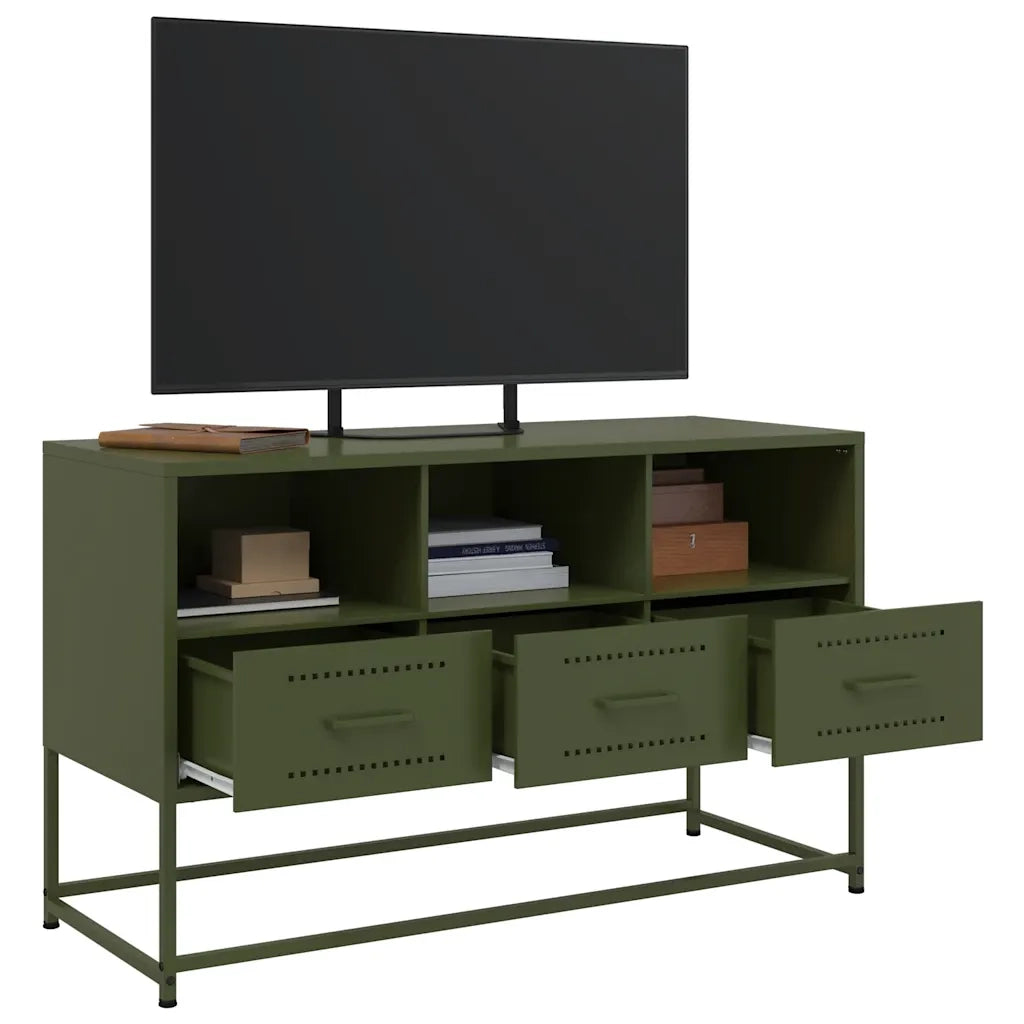 Mobile TV Verde Oliva 100,5x39x60,5 cm in Acciaio 846546