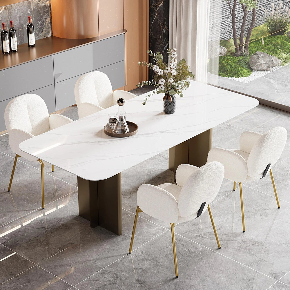 Sedia da pranzo lussuosa - Xylo - L 55 ¡Á P 64,5 ¡Á H 88 cm - Beige - Piedi dorati, rivestimento Teddy