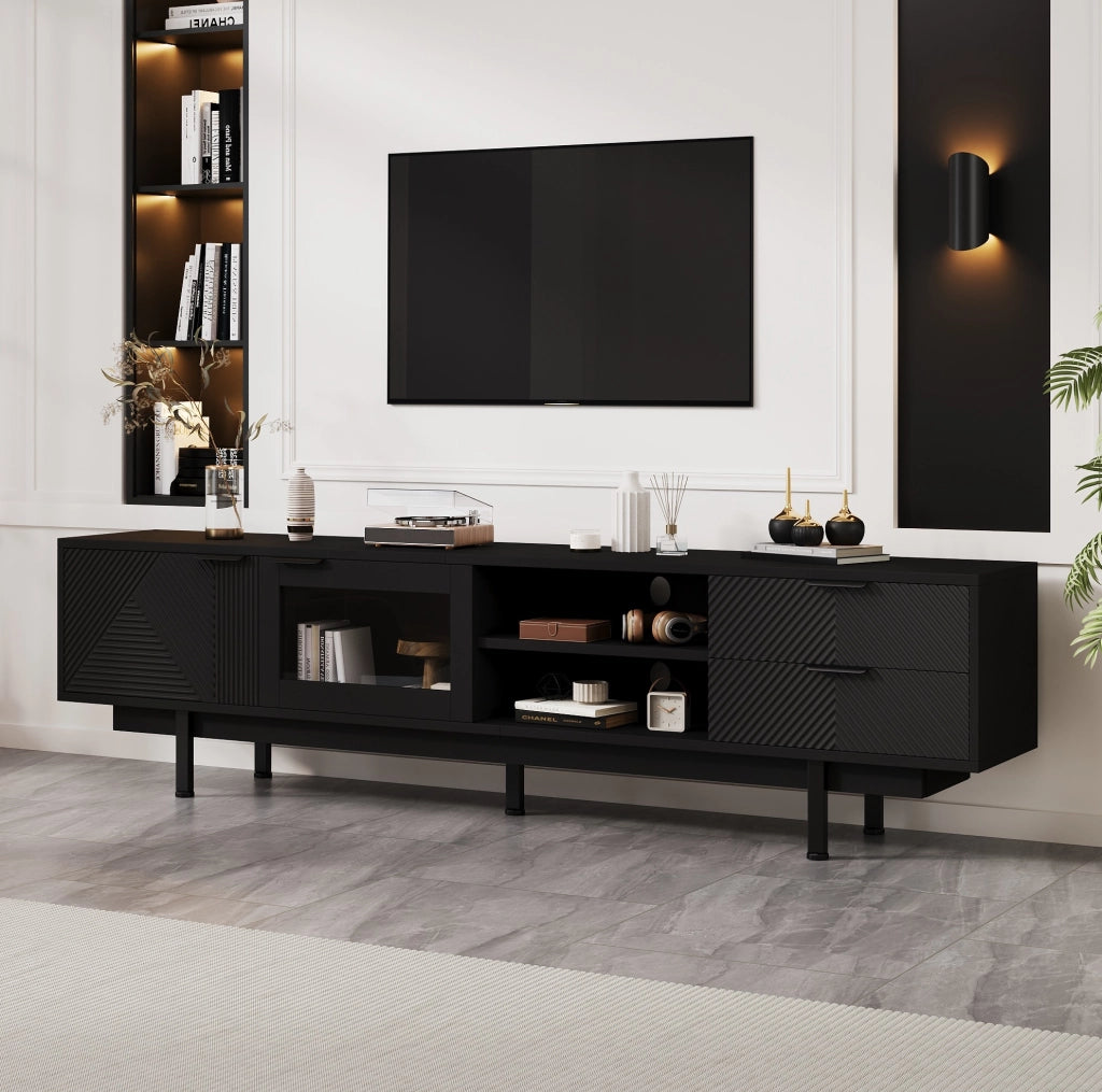 Mobile TV moderno 200x40x50;5 cm con 2 ante e 2 cassetti; nero
