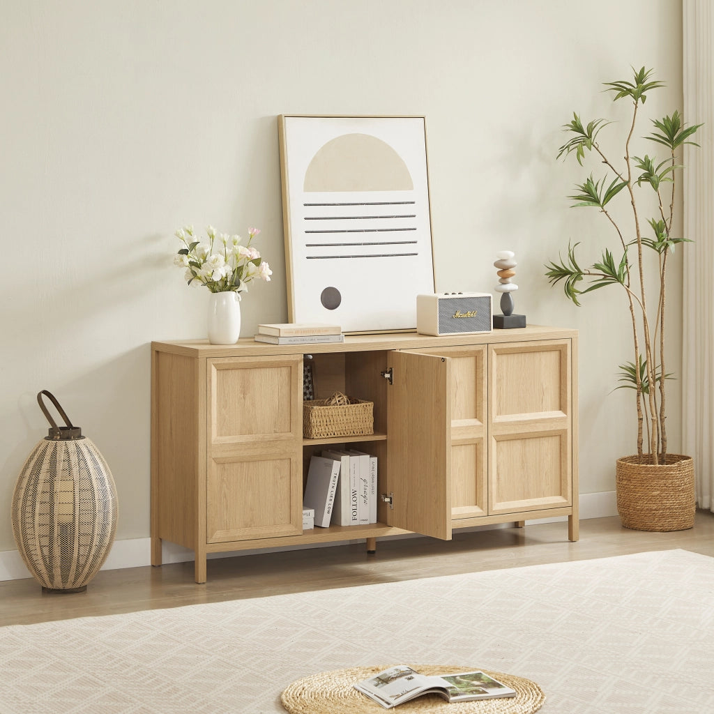 Credenza con 2 vani e apertura Tip-On; per soggiorno; in MDF; 160x40x80 cm; rovere