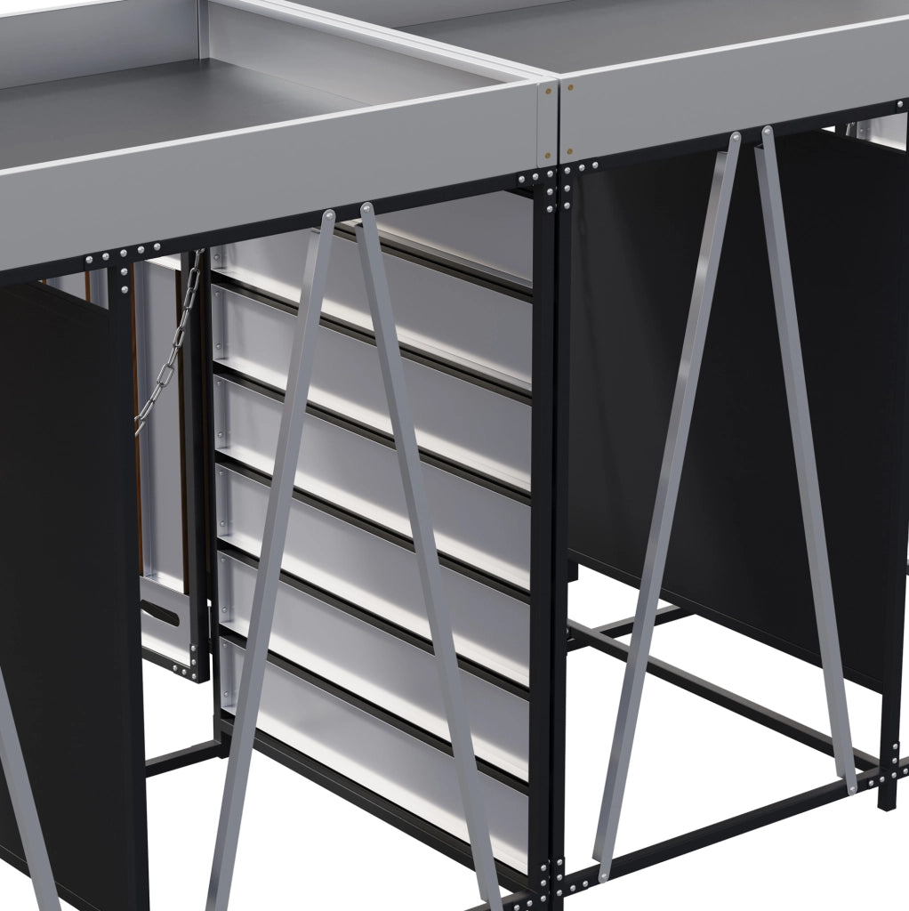 Armadio porta bidoni rifiuti a 4 scomparti con fioriera integrata; 262x79x120 cm; nero