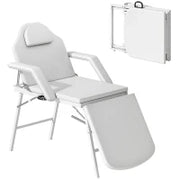 Lettino per Massaggio Portatile, Lettino per Massaggio Pieghevole con Rivestimento in Pelle Sintetica, Imbottitura in Schiuma, Telaio in Acciaio, Bianco