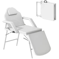Lettino per Massaggio Portatile, Lettino per Massaggio Pieghevole con Rivestimento in Pelle Sintetica, Imbottitura in Schiuma, Telaio in Acciaio, Bianco