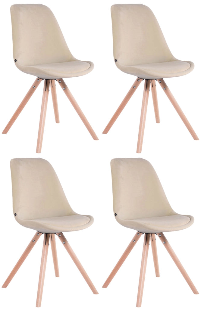 Set di 4 sedie Toulouse in velluto rotondo crema,natura