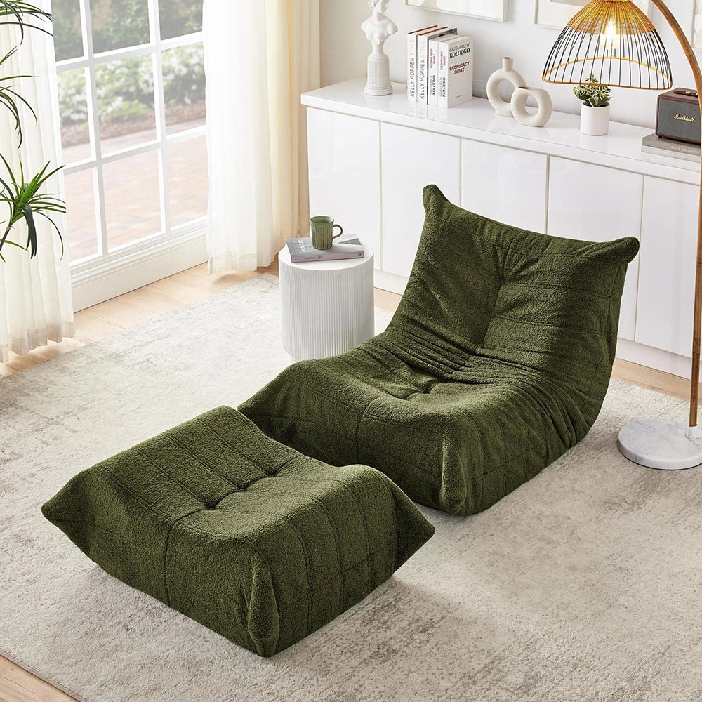 Canap¨¦ Lazy con schienale e poggiapiedi - Xylo - Verde, morbido peluche