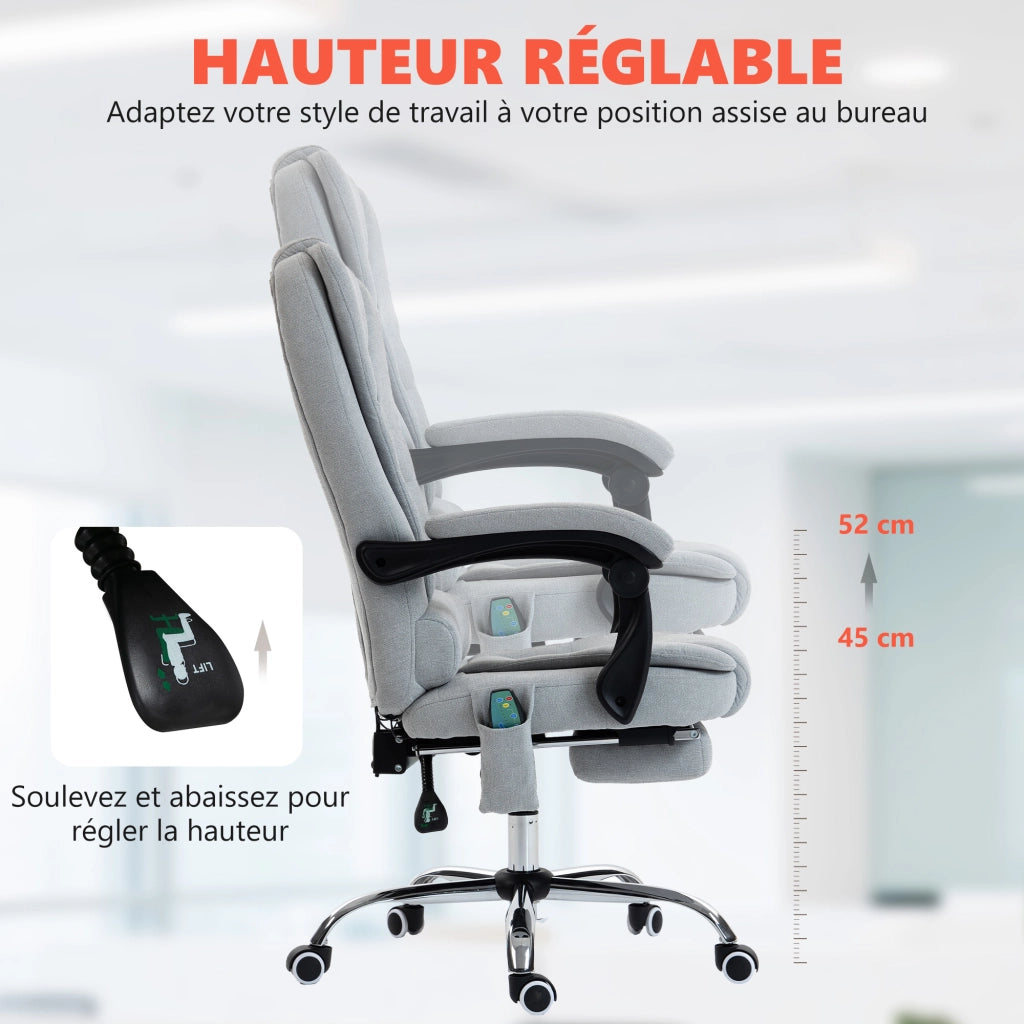 Sedia da ufficio massaggiante riscaldabile ¨C Xylo ¨C Altezza regolabile, schienale reclinabile, grigio