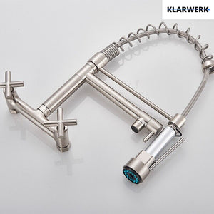 Bjorn | Rubinetto da parete gastronomia argent Rubinetto cucina professionale in acciaio inox con due doccette|doppio lavello da parete ristorante