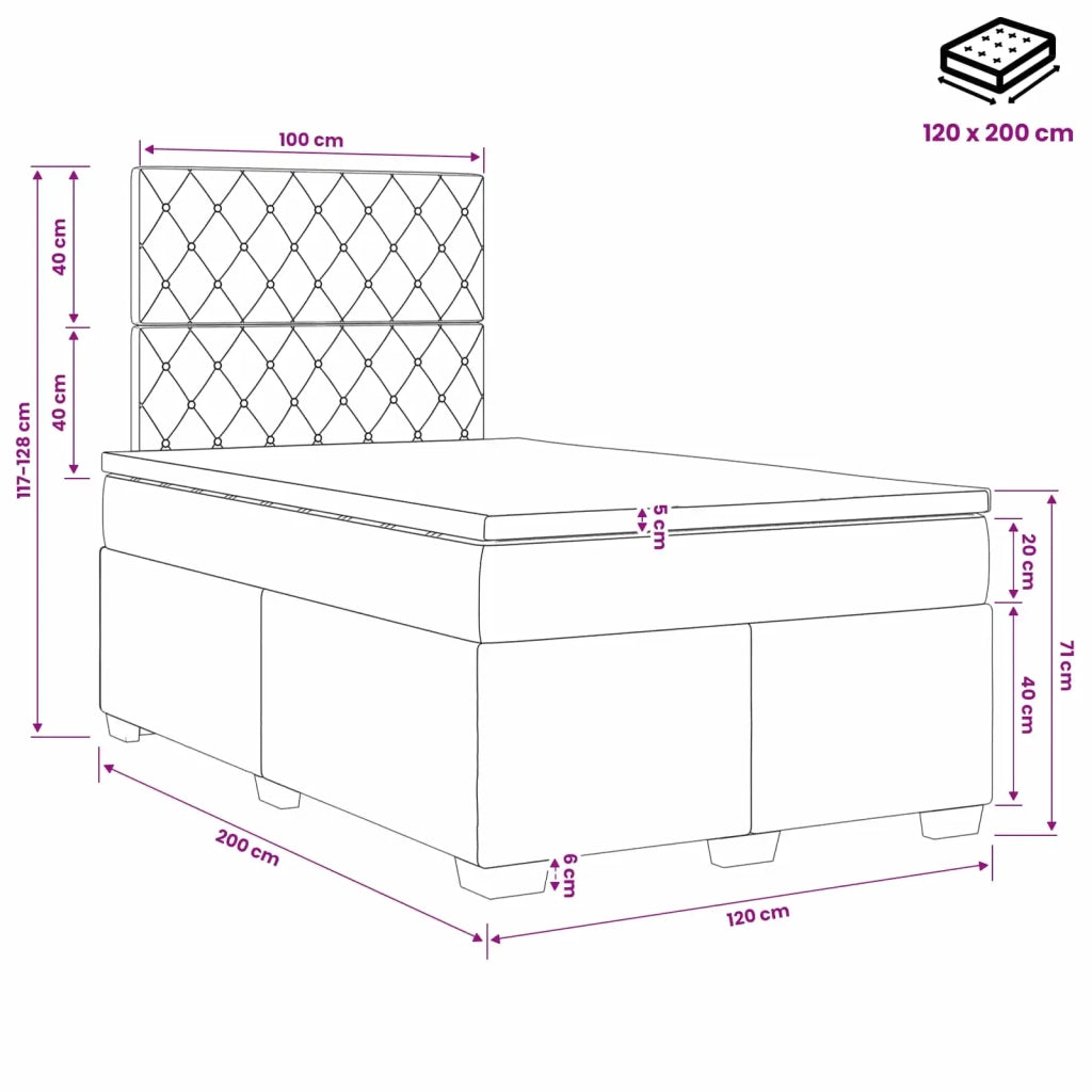 Letto box spring con materasso Rosa 120 x 200 cm Velluto 3453619