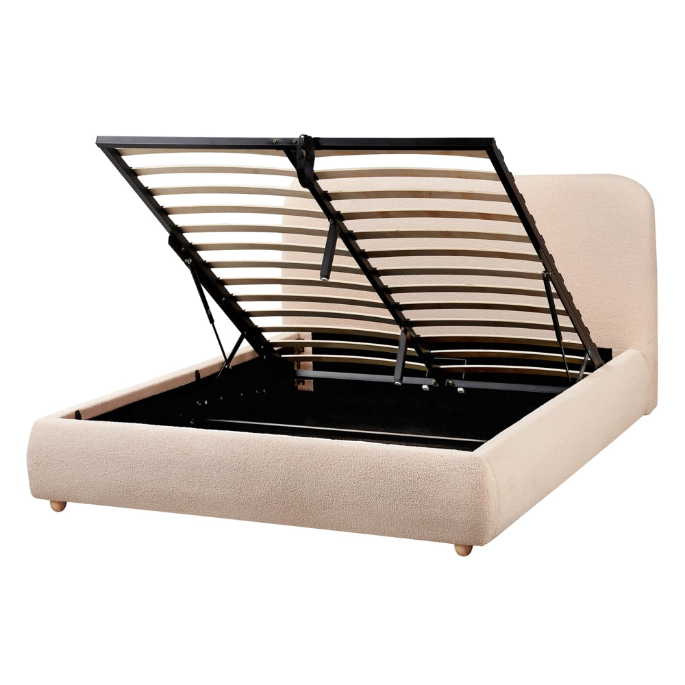Letto matrimoniale con contenitore 140 x 200 cm bouclé beige stile minimalista