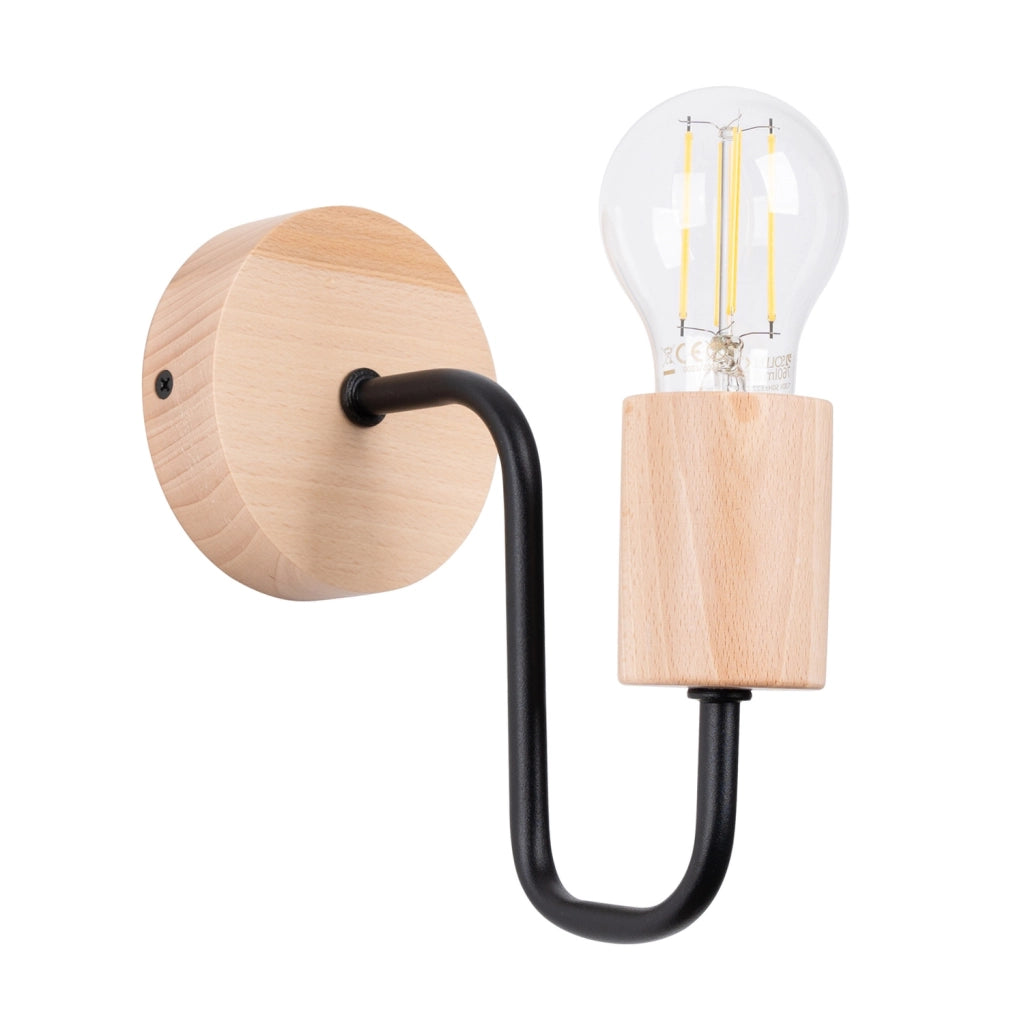 Applique loft nera legno naturale E27 PALMOS Pure Lume