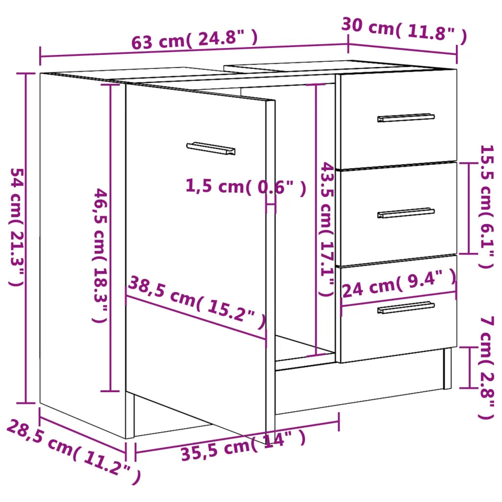 Mobile Sottolavabo-Armadietto da bagno Grigio Cemento 63x30x54 cm Legno Multistrato