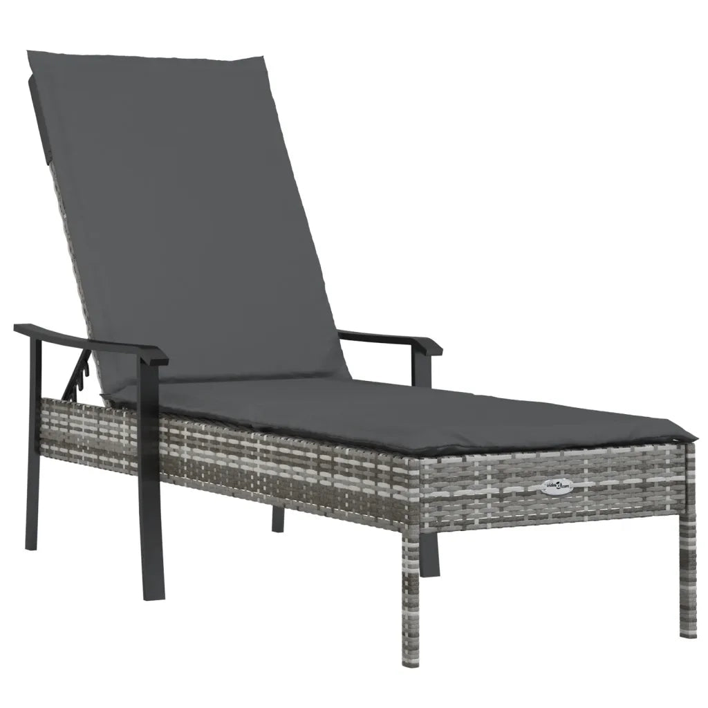 Lettino Prendisole | Sdraio da giardino | Lettino da sole con Cuscino Grigio in Polyrattan