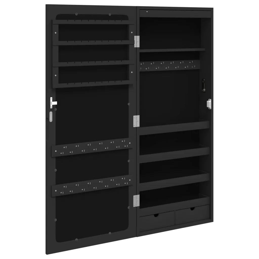 Armadio Portagioie a Specchio con Luci LED a Parete Nero CFW6617518