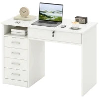 Scrivania per Camera o Ufficio in Legno con 2 Cassetti e 2 Chiavi, 110x50x76cm - Bianco