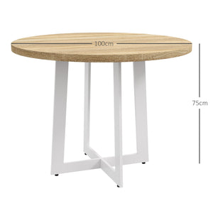 Tavolo da Pranzo Rotondo Moderno per 4 Persone Ø100x75 cm in MDF e Acciaio colore Legno Naturale e Bianco