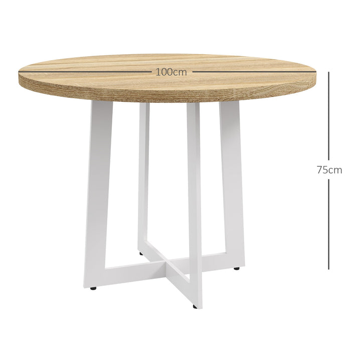 Tavolo da Pranzo Rotondo Moderno per 4 Persone Ø100x75 cm in MDF e Acciaio colore Legno Naturale e Bianco