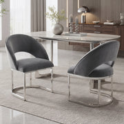 Set di 2 sedie da pranzo 67.01x61.01x53.19 cm in velluto; gambe in metallo; grigio e argento