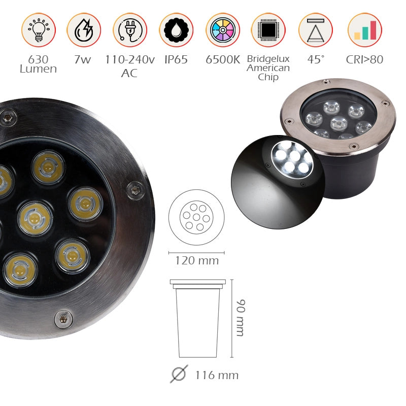 FARETTO LED SEGNAPASSO CALPESTABILE 7W DA INCASSO - LUCE FREDDA 6500K° IP65 PER ESTERNI E GIARDINI