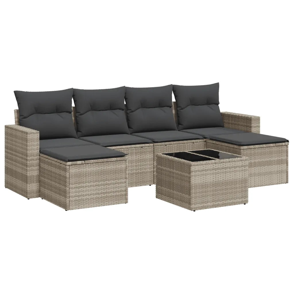 Set Divani da Giardino 7pz con Cuscini Grigio Chiaro Polyrattan