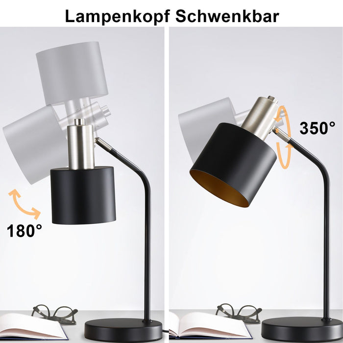 ZMH Lampada da tavolo vintage nera oro E27 cavo lettura per soggiorno comodino