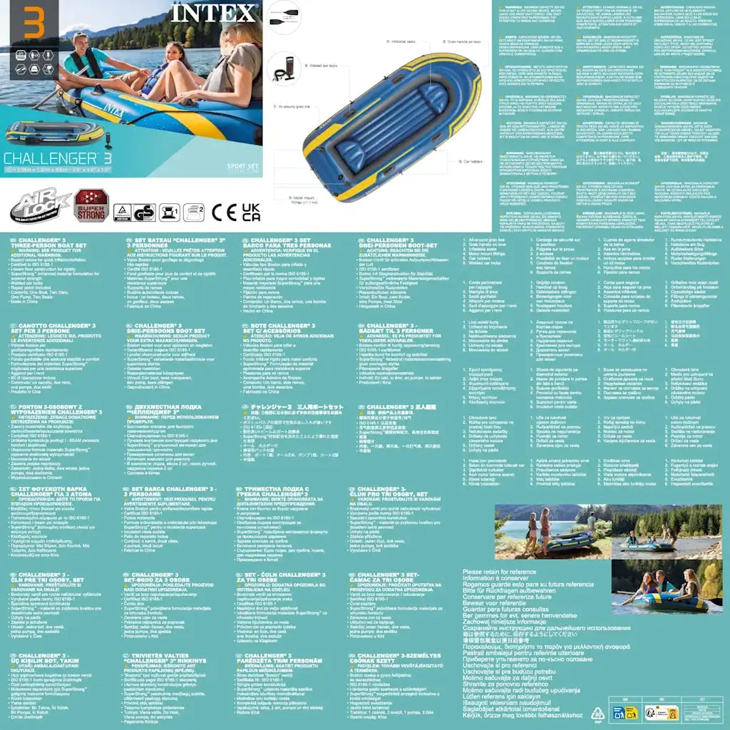 INTEX Set Gommone Gonfiabile con Remi e Pompa Challenger 3 90799