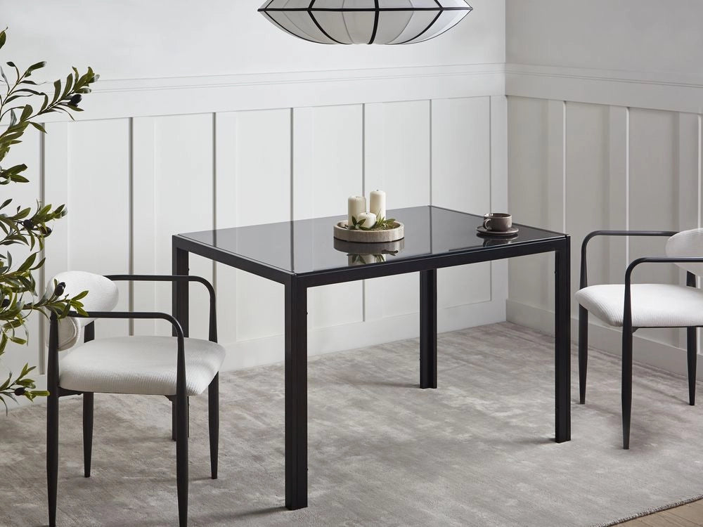 Tavolo da pranzo Piano in vetro temperato nero 120 x 80 cm Gambe in metallo Rettangolare Moderno