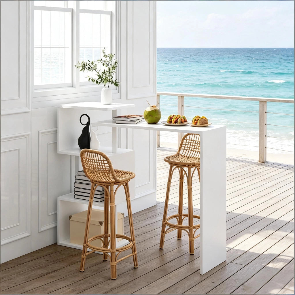 Tavolo da bar multifunzionale con 3 ripiani, per cucina e soggiorno, in MDF e metallo, bianco, 97,5 × 38 × 100 cm